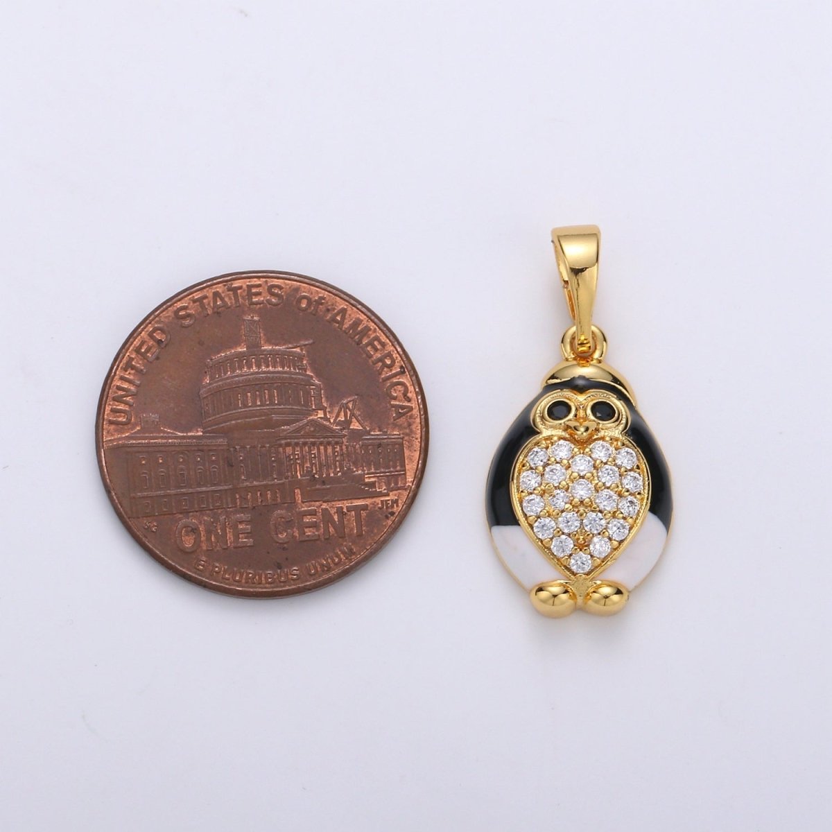 24K Gold plated Penguin Charm Pendant Enamel Animal Charm Gold Penguin Pendant | Winter Wonderland Artic Snow Charm Jewelry J-074 - DLUXCA