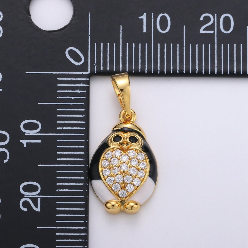 24K Gold plated Penguin Charm Pendant Enamel Animal Charm Gold Penguin Pendant | Winter Wonderland Artic Snow Charm Jewelry J-074 - DLUXCA