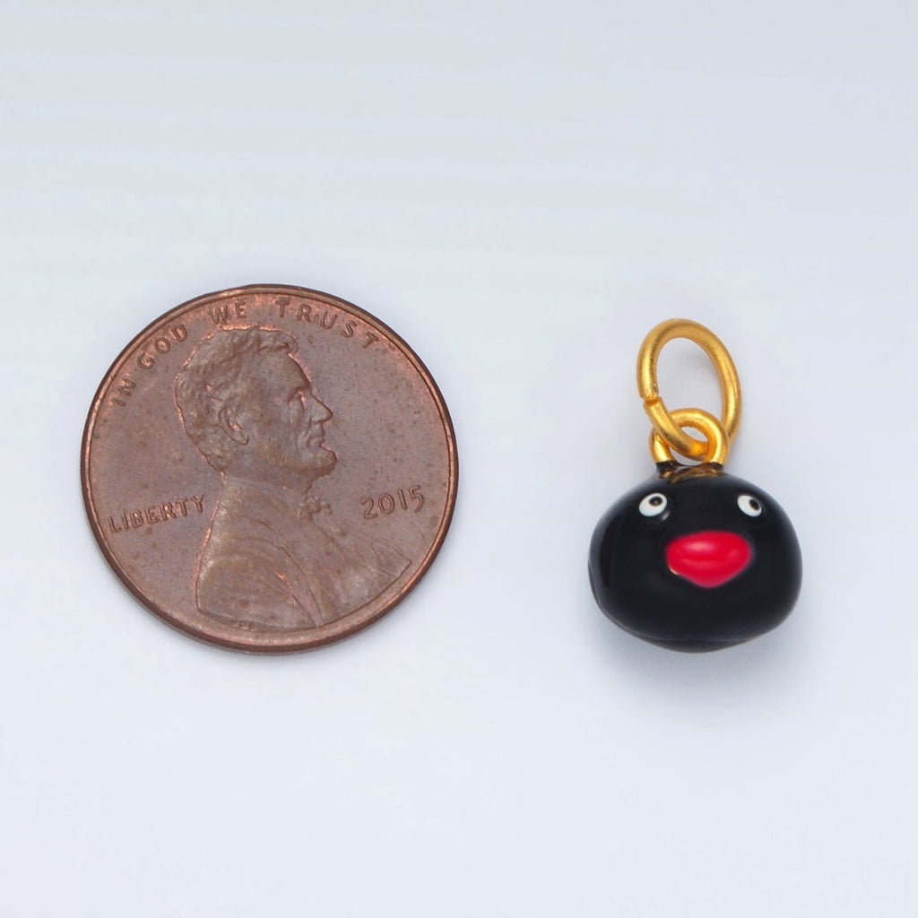 24K Gold plated Penguin Head Animal Enamel Charm | AG921 - DLUXCA
