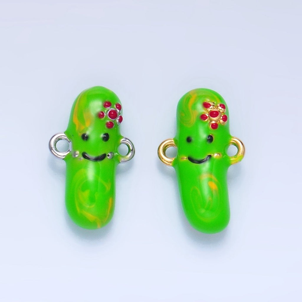 24K Gold plated Pickle Cucumber Fruit Enamel Connector in Gold & Silver | F766
