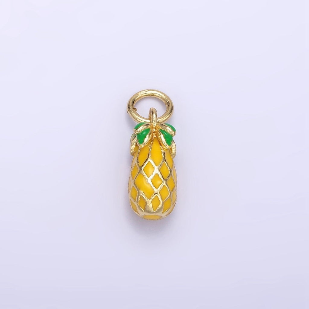 24K Gold plated Pineapple Fruit Enamel Charm | C743 - DLUXCA