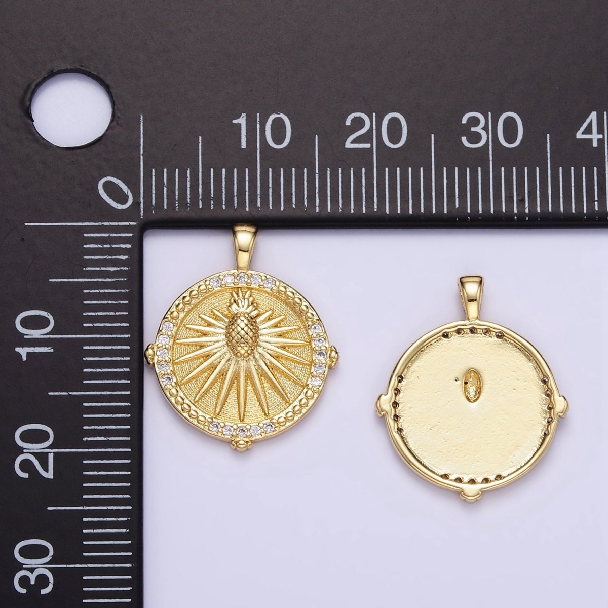 24K Gold plated Pineapple Sunburst Micro Paved CZ Pendant | AA1346 - DLUXCA