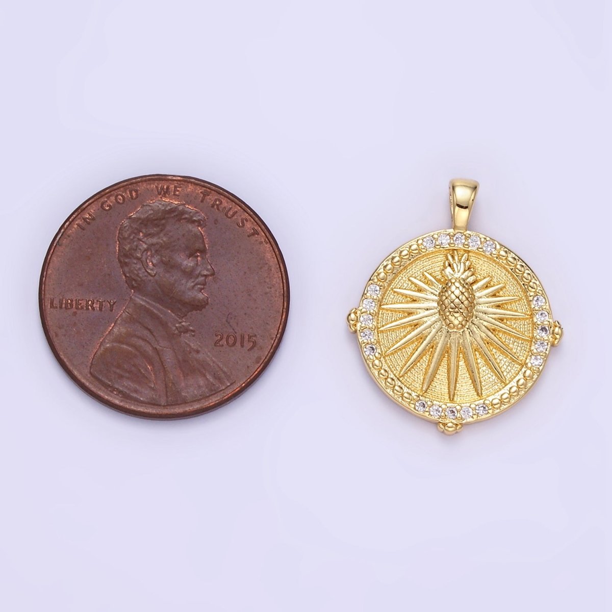 24K Gold plated Pineapple Sunburst Micro Paved CZ Pendant | AA1346 - DLUXCA