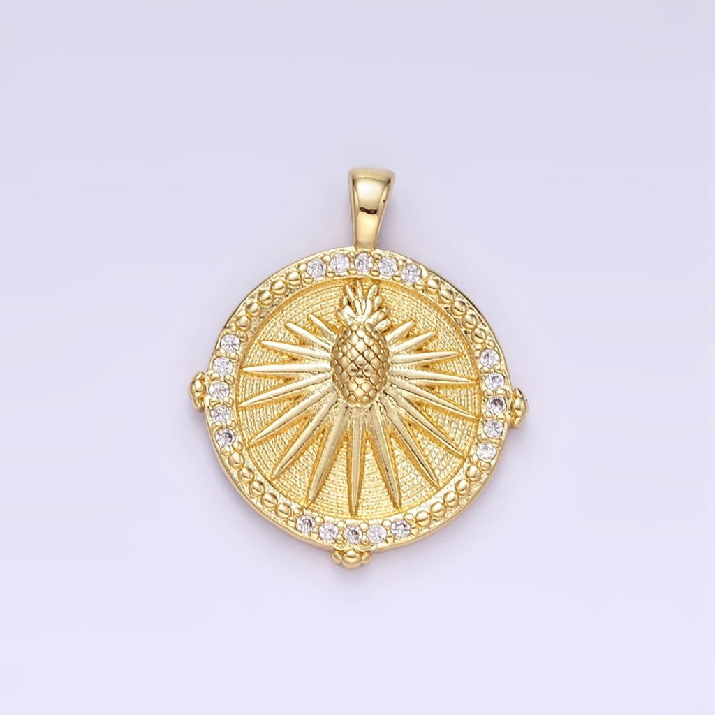 24K Gold plated Pineapple Sunburst Micro Paved CZ Pendant | AA1346 - DLUXCA