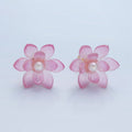 24K Gold plated Pink Acrylic Sakura Flower Stud Earrings | P099 - DLUXCA