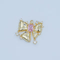 24K Gold plated Pink Baguette CZ Dotted Ribbon Bow Charm | N040 