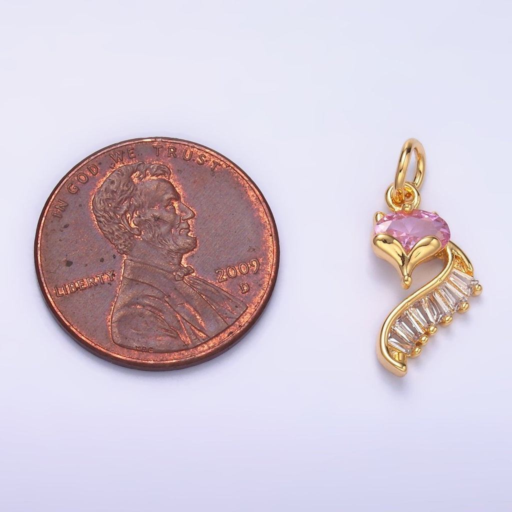 24K Gold plated Pink Baguette CZ Fox Animal Charm in Gold & Silver | M462 