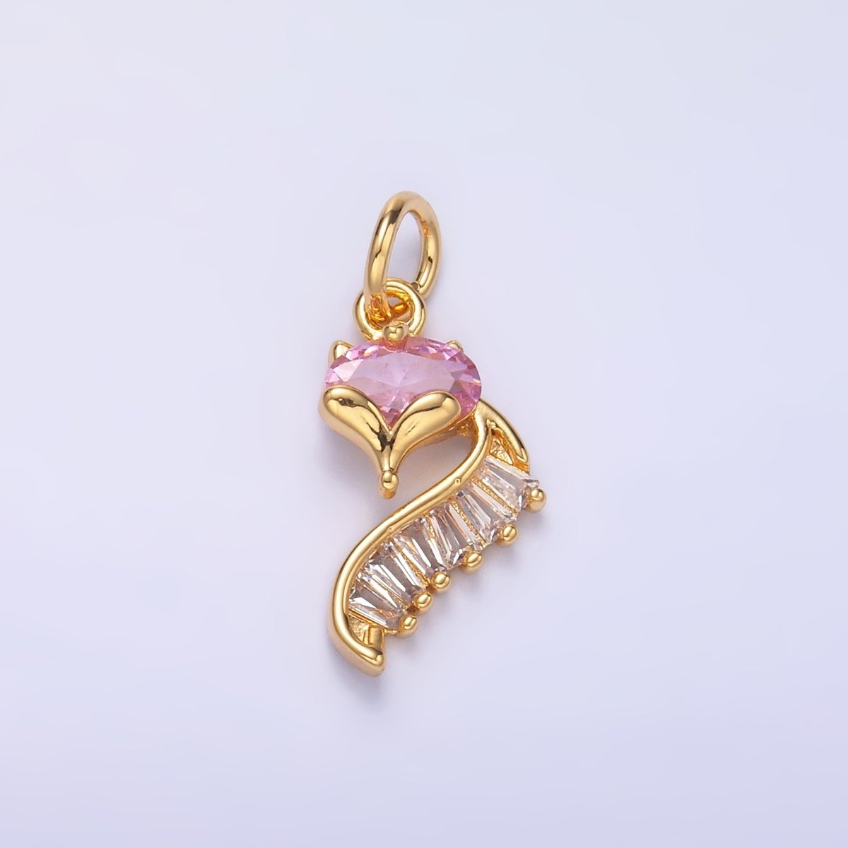 24K Gold plated Pink Baguette CZ Fox Animal Charm in Gold & Silver | M462 