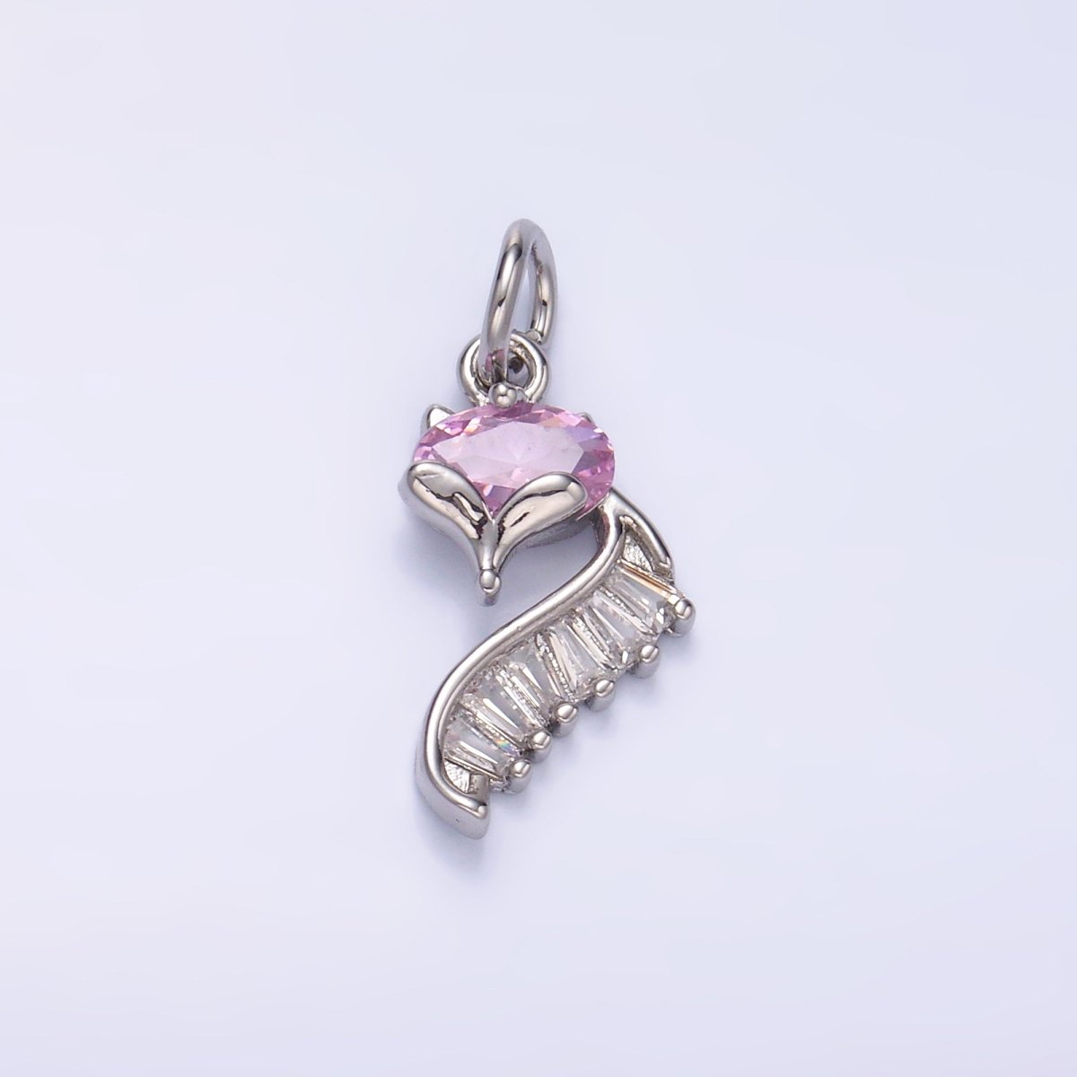 24K Gold plated Pink Baguette CZ Fox Animal Charm in Gold & Silver | M462 