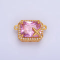 24K Gold plated Pink Baguette Micro Paved CZ Celestial Star Connector | F732 - DLUXCA