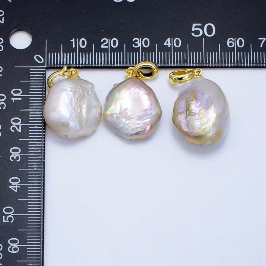 24K Gold plated Pink Baroque Freshwater Pearl Snap Latch Bail Pendant | P1908 - DLUXCA