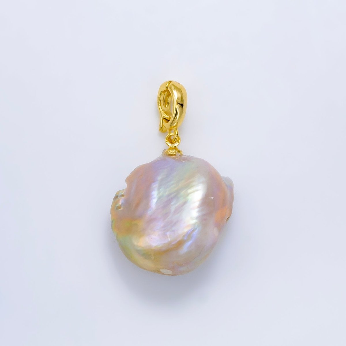 24K Gold plated Pink Baroque Freshwater Pearl Snap Latch Bail Pendant | P1908 - DLUXCA