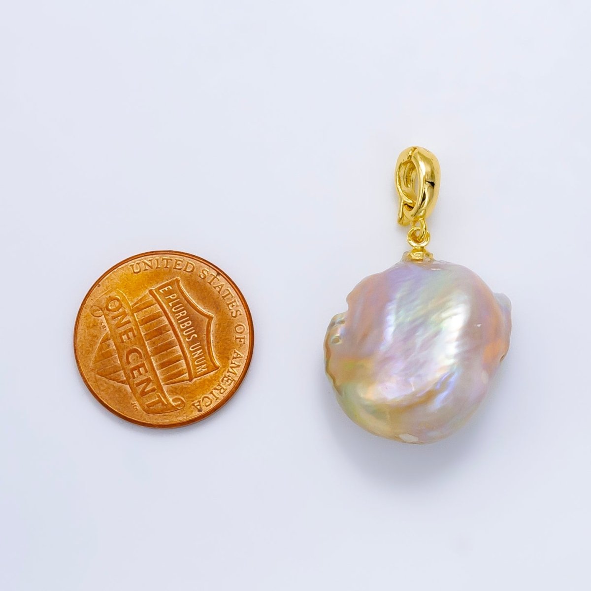 24K Gold plated Pink Baroque Freshwater Pearl Snap Latch Bail Pendant | P1908 - DLUXCA