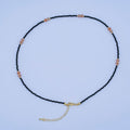 24K Gold plated Pink Black Gemstone Bead 17 Inch Necklace | WA - 2961 - DLUXCA