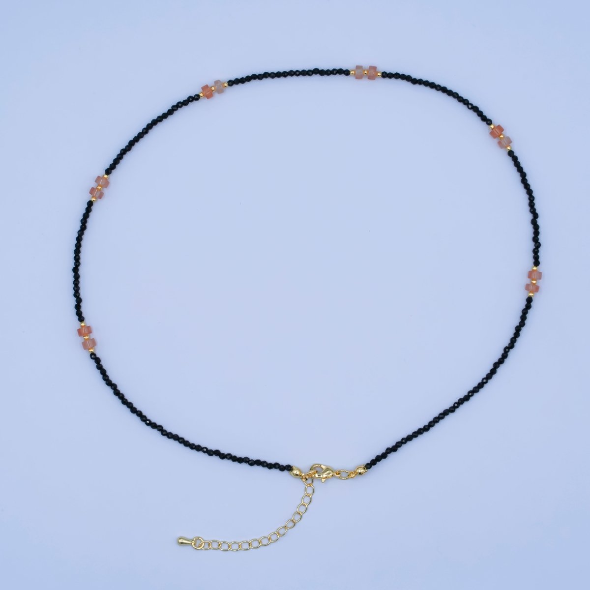 24K Gold plated Pink Black Gemstone Bead 17 Inch Necklace | WA - 2961 - DLUXCA