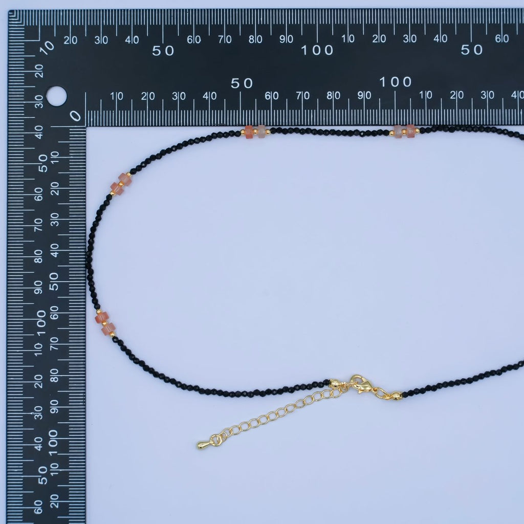 24K Gold plated Pink Black Gemstone Bead 17 Inch Necklace | WA - 2961 - DLUXCA