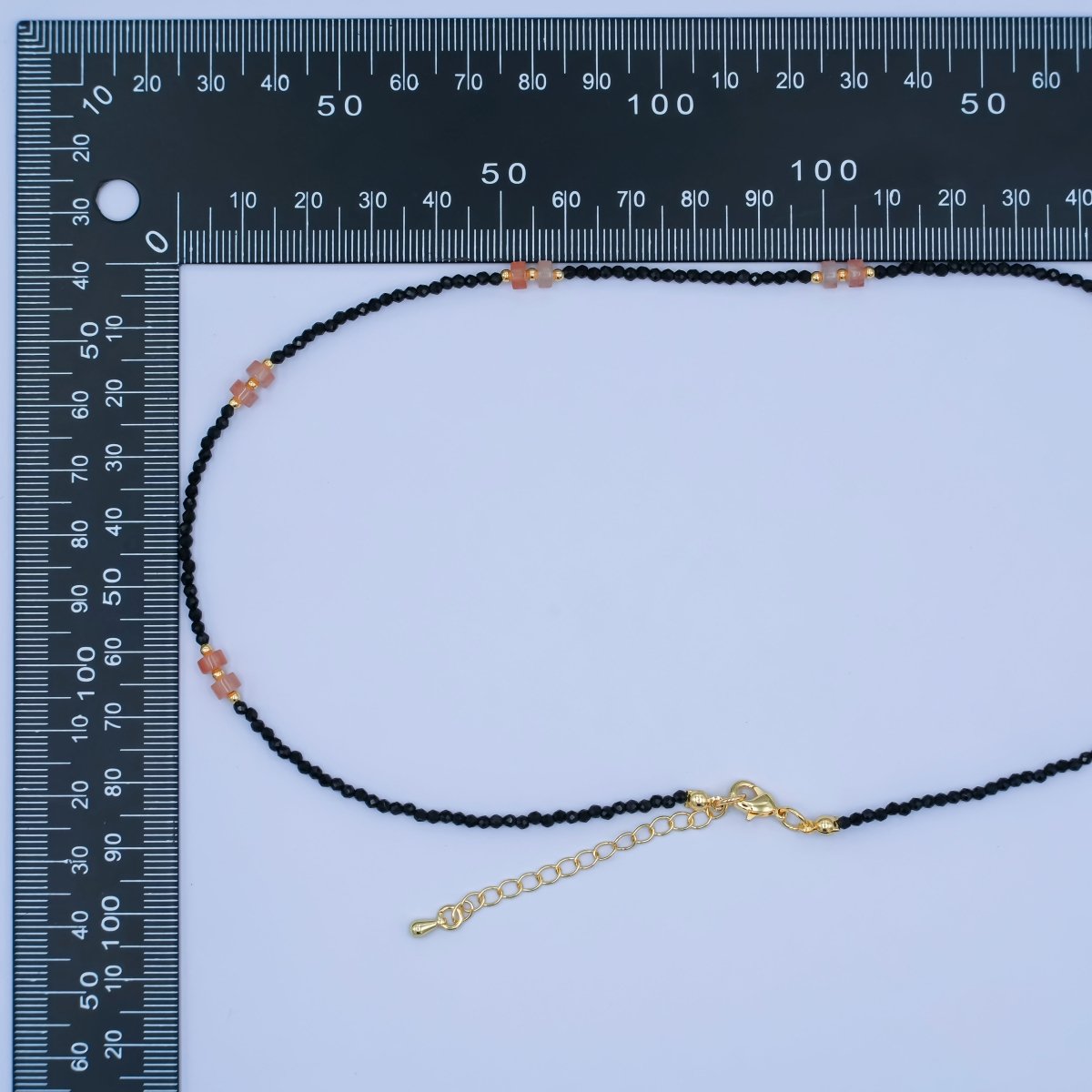 24K Gold plated Pink Black Gemstone Bead 17 Inch Necklace | WA - 2961 - DLUXCA