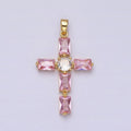 24K Gold plated Pink, Clear Baguette Dotted Religious Cross in Silver & Gold | AA543 - AA546 - DLUXCA