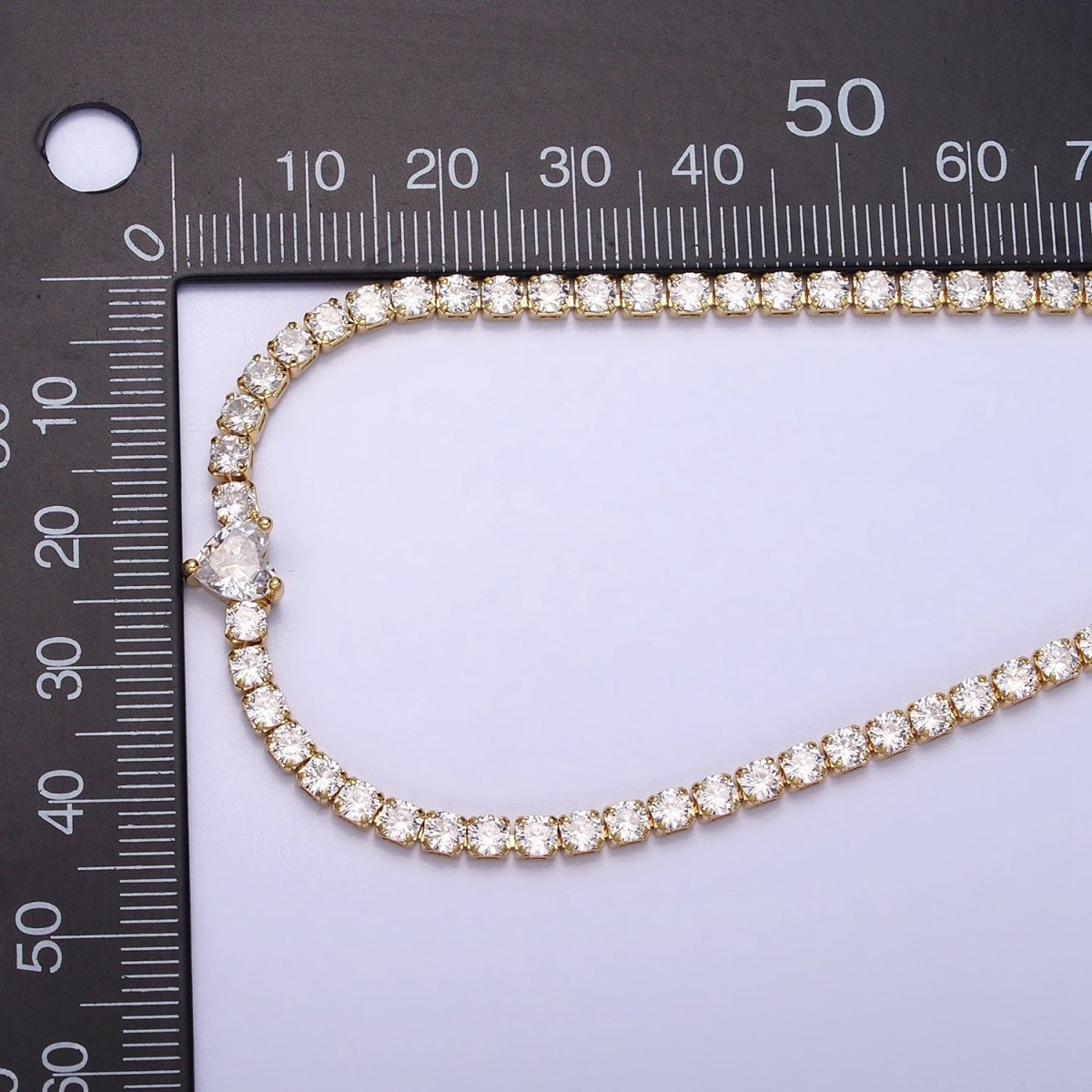 24K Gold plated Pink Clear CZ Heart Valentine Tennis Chain 13.75mm Choker Minimalist Necklace | WA-1732 WA-1733 Clearance Pricing