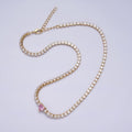 24K Gold plated Pink Clear CZ Heart Valentine Tennis Chain 13.75mm Choker Minimalist Necklace | WA-1732 WA-1733 Clearance Pricing