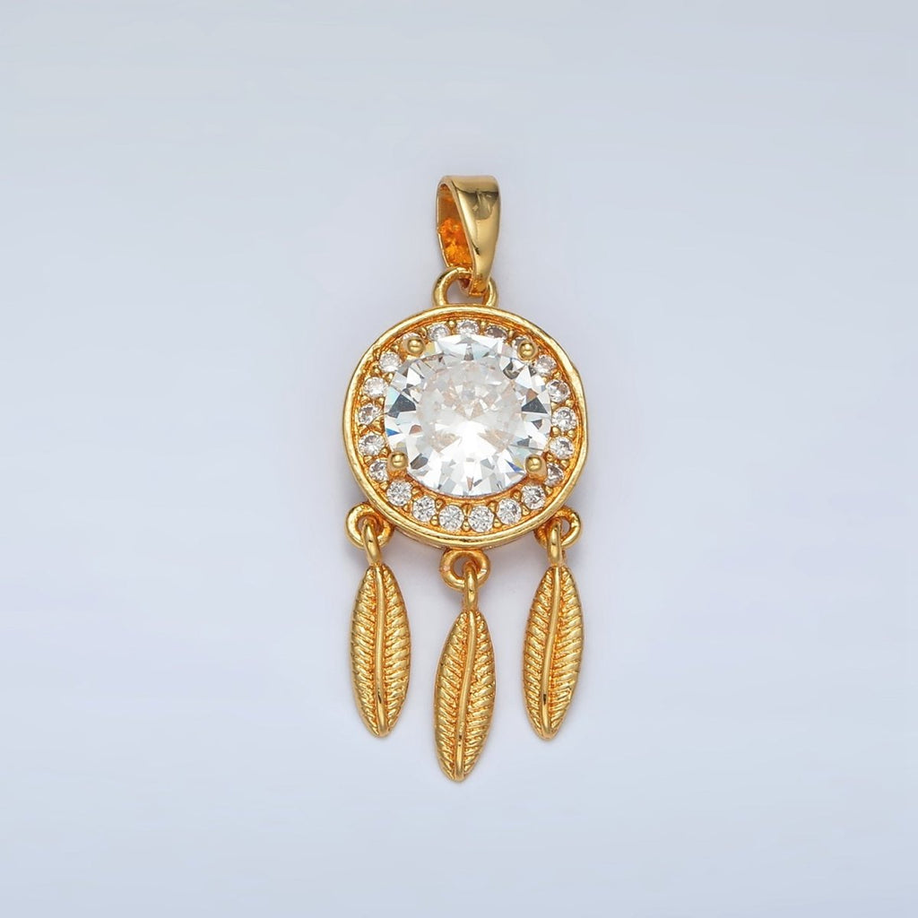 24K Gold plated Pink, Clear CZ Micro Paved Dreamcatcher Pendant | AA1387
