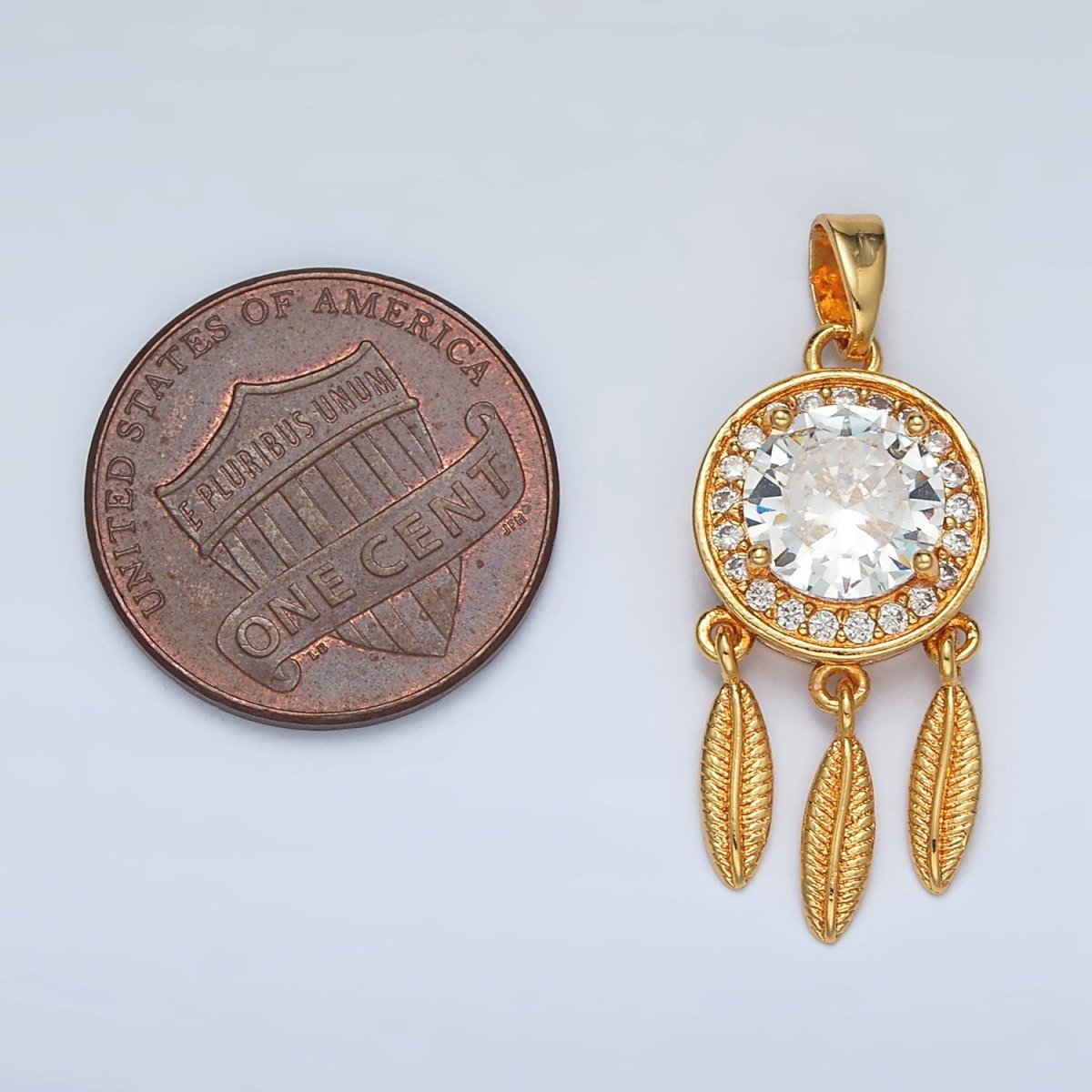 24K Gold plated Pink, Clear CZ Micro Paved Dreamcatcher Pendant | AA1387
