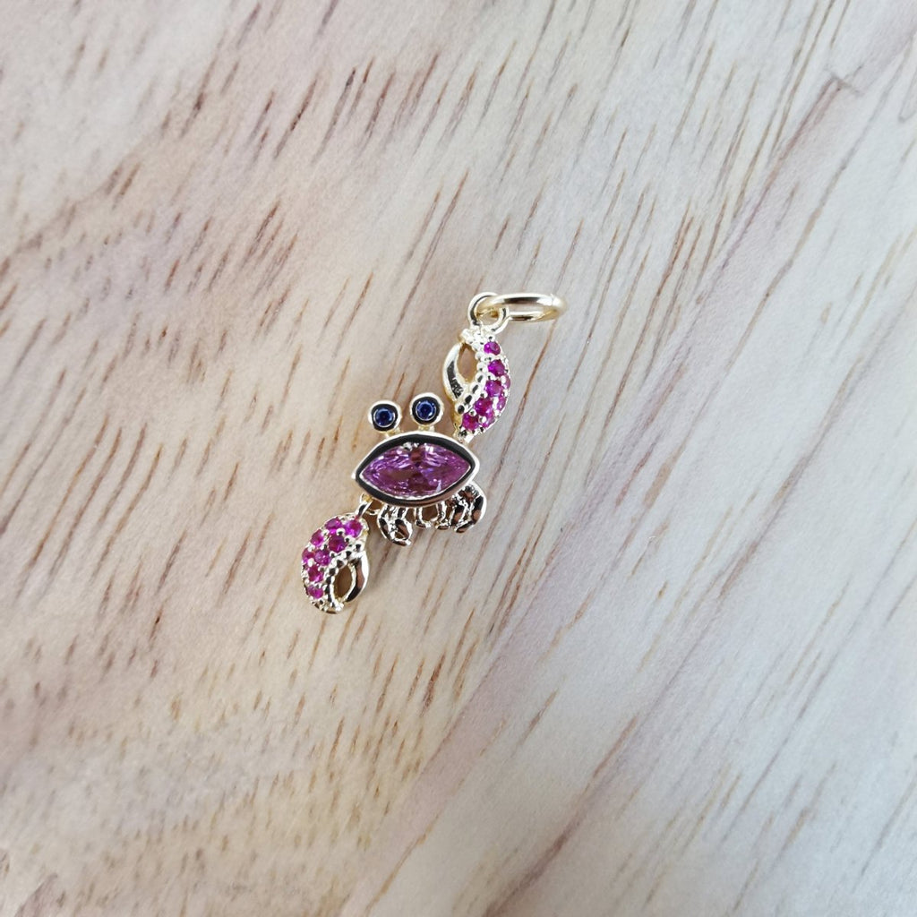 24K Gold plated Pink Crab Micro Pave CZ Charms, Cute Dainty Ocean Sea Cubic Zirconia Charm Bracelet Earring Necklace for Jewelry Making D-498 - DLUXCA