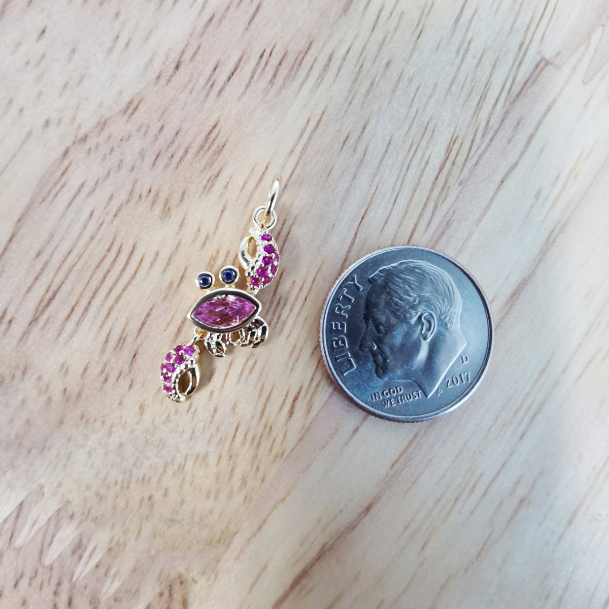 24K Gold plated Pink Crab Micro Pave CZ Charms, Cute Dainty Ocean Sea Cubic Zirconia Charm Bracelet Earring Necklace for Jewelry Making D-498 - DLUXCA