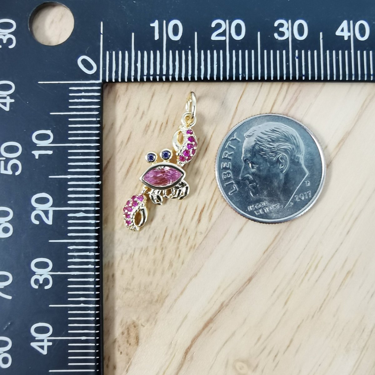 24K Gold plated Pink Crab Micro Pave CZ Charms, Cute Dainty Ocean Sea Cubic Zirconia Charm Bracelet Earring Necklace for Jewelry Making D-498 - DLUXCA