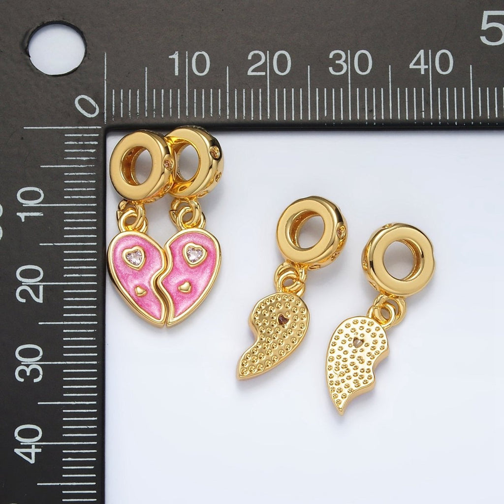 24K Gold plated Pink CZ Enamel Heart Double Rhondelle Bail Drop Pendant Set | AC100 - DLUXCA