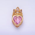 24K Gold plated Pink CZ Heart Crown Pendant in Gold & Silver | AA1441 