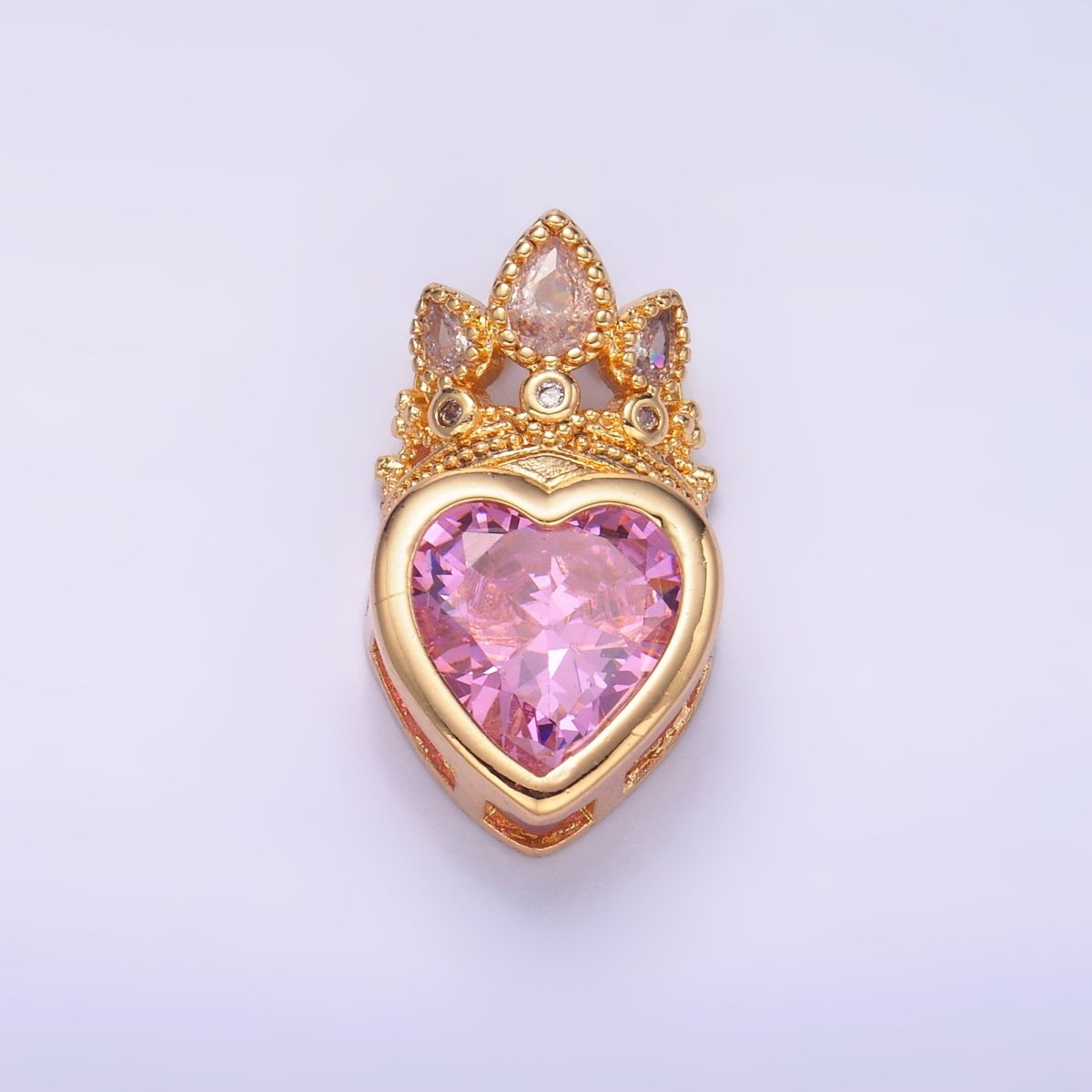 24K Gold plated Pink CZ Heart Crown Pendant in Gold & Silver | AA1441 