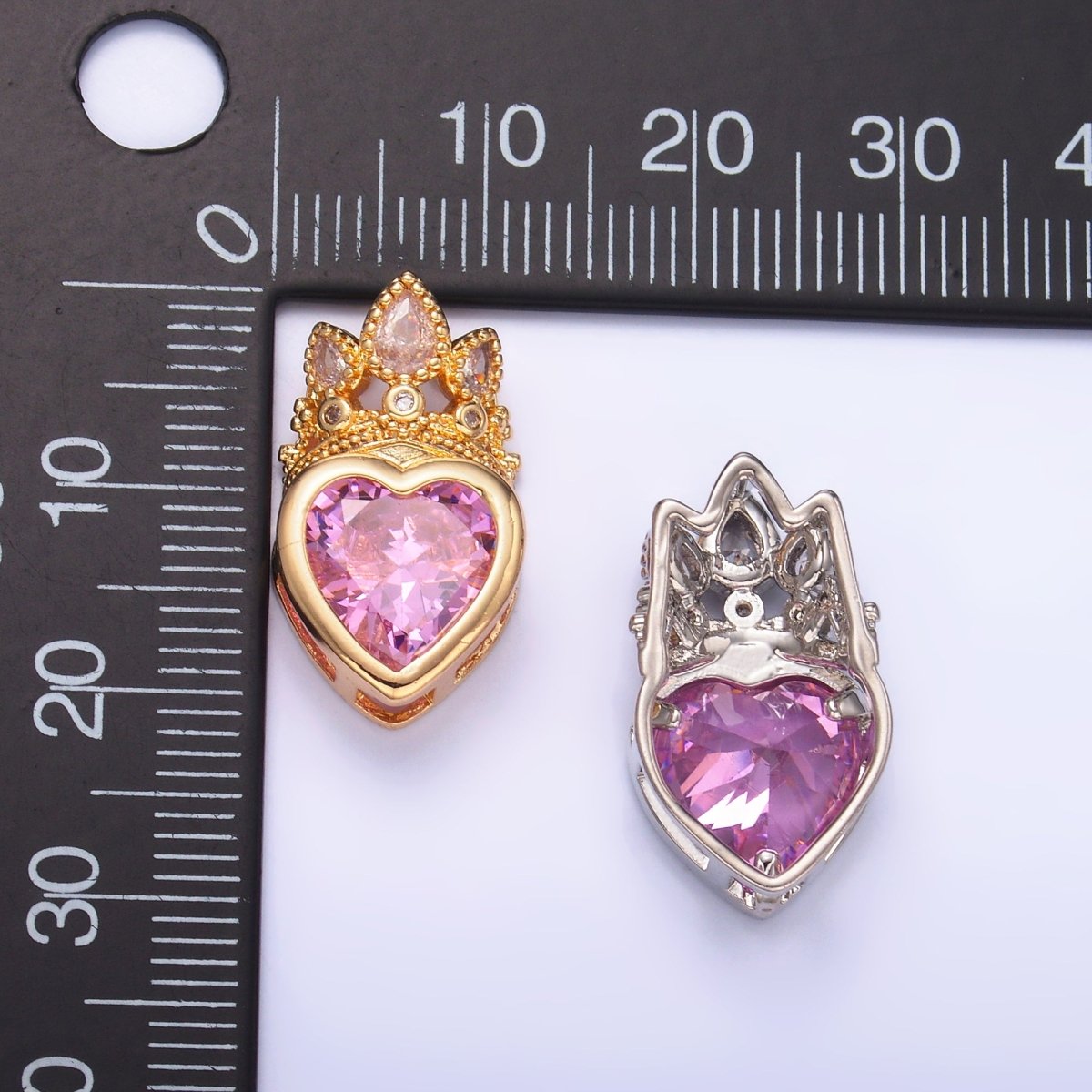 24K Gold plated Pink CZ Heart Crown Pendant in Gold & Silver | AA1441 