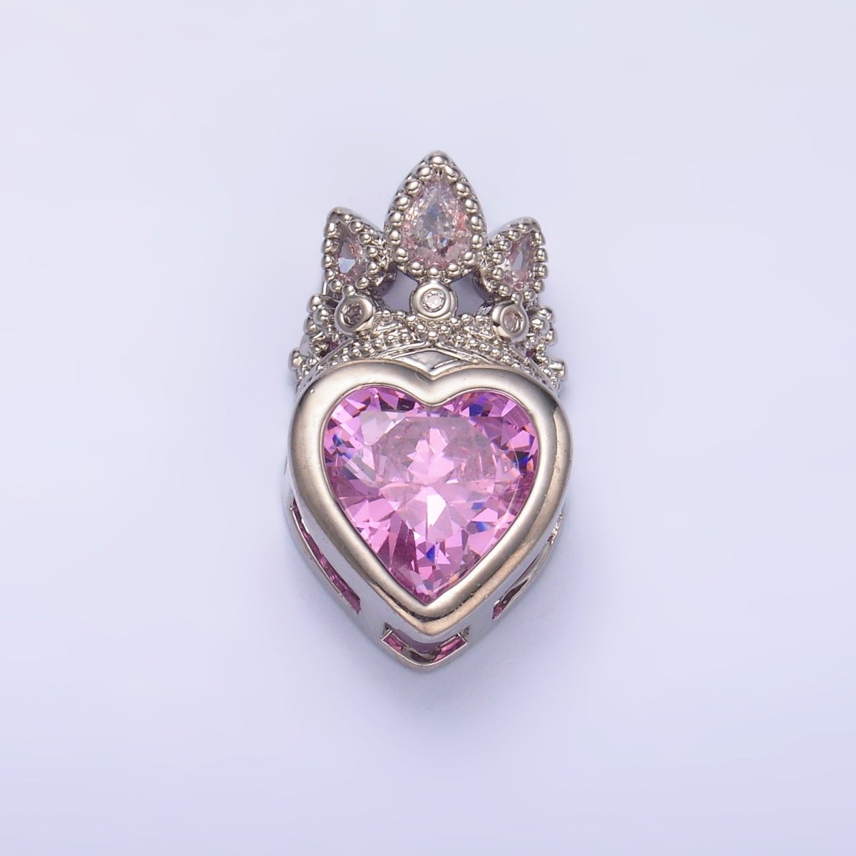 24K Gold plated Pink CZ Heart Crown Pendant in Gold & Silver | AA1441 