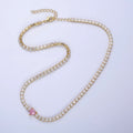 24K Gold plated Pink CZ Heart Valentine Tennis Chain 13.5mm Choker Statement Necklace | WA-1673 Clearance Pricing - DLUXCA