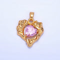 24K Gold plated Pink CZ Open Molten Heart Pendant | AA1024 - DLUXCA