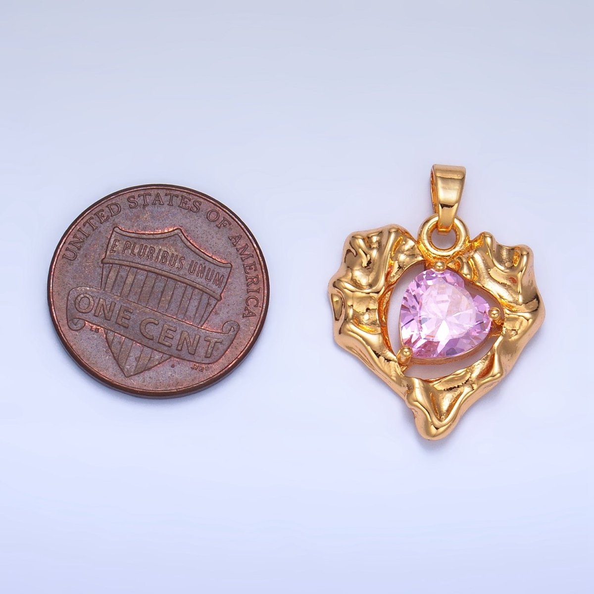 24K Gold plated Pink CZ Open Molten Heart Pendant | AA1024 - DLUXCA