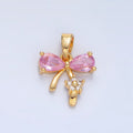 24K Gold plated Pink CZ Ribbon Bow Flower Pendant | AA797 - DLUXCA