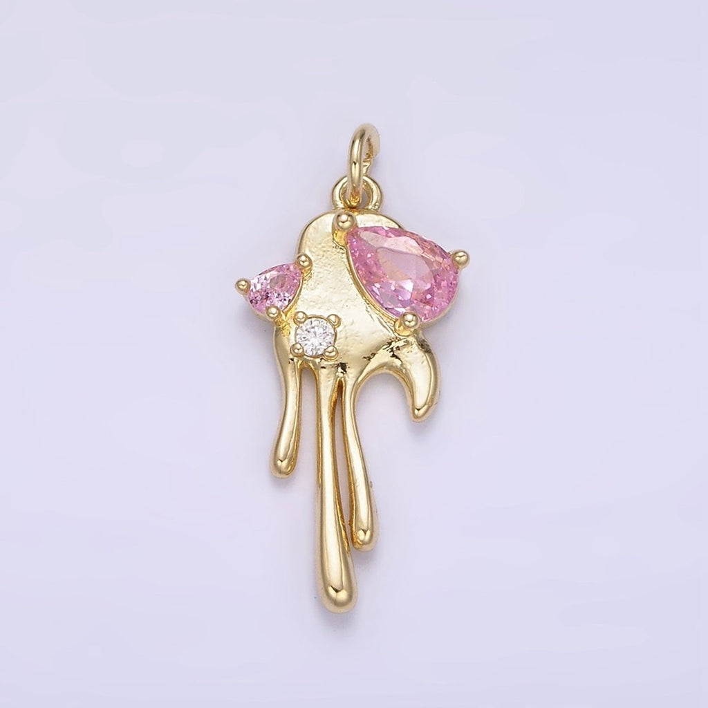 24K Gold plated Pink CZ Teardrop Molten Drip Charm | AG362 - DLUXCA