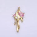 24K Gold plated Pink CZ Teardrop Molten Drip Charm | AG362 - DLUXCA