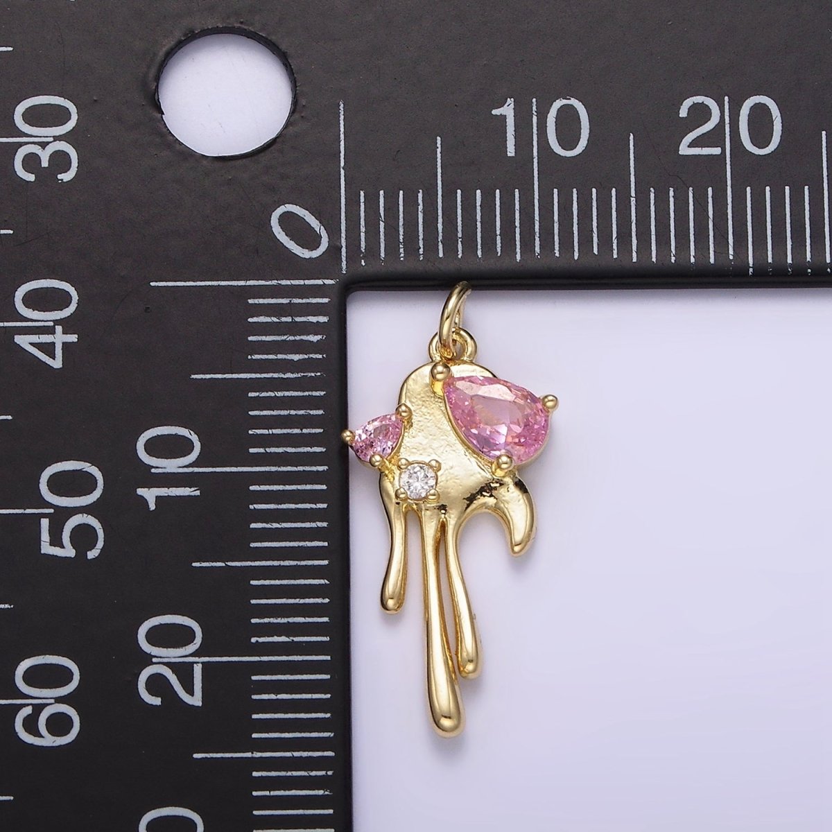24K Gold plated Pink CZ Teardrop Molten Drip Charm | AG362 - DLUXCA