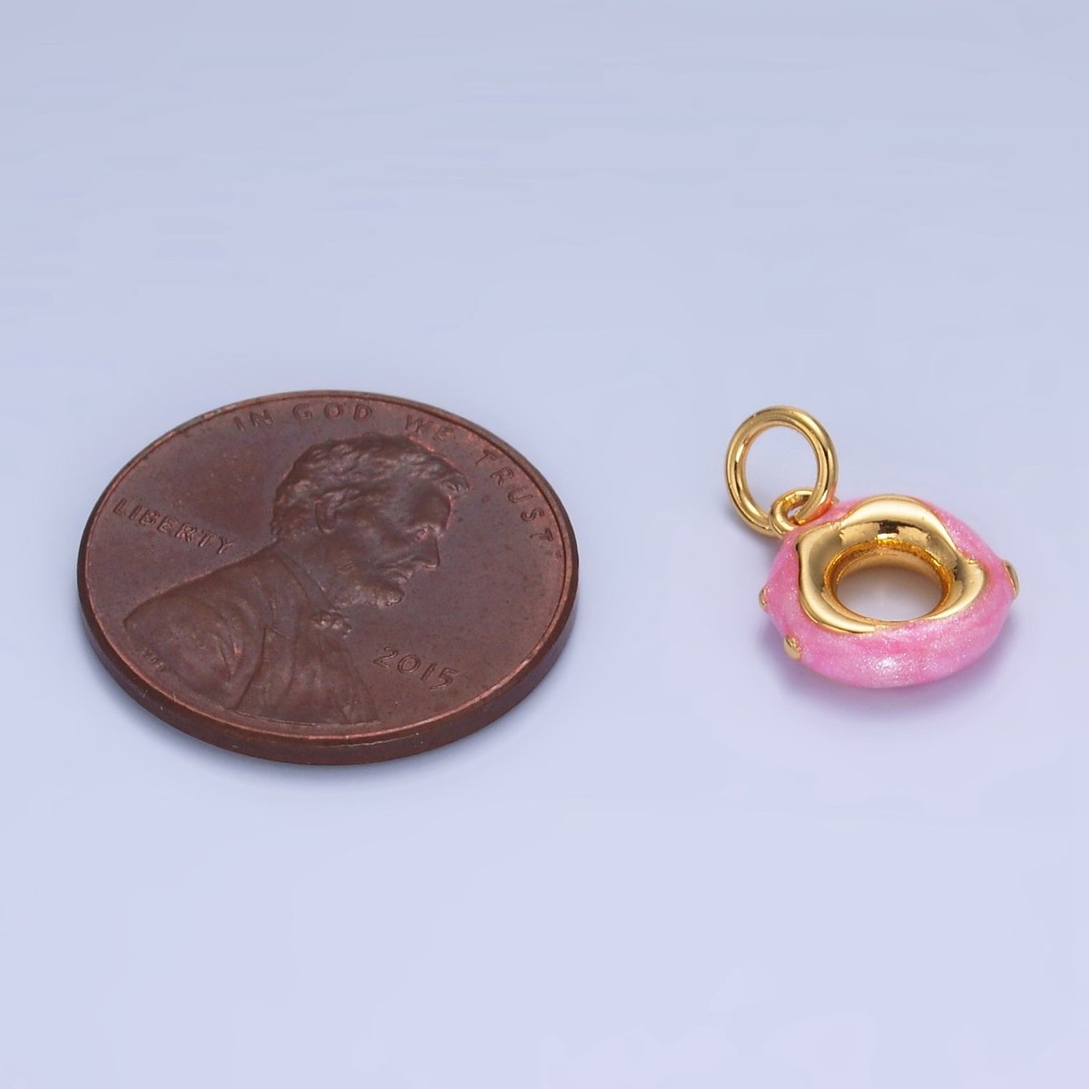24K Gold plated Pink Enamel Circular Donut Charm | W118 - DLUXCA