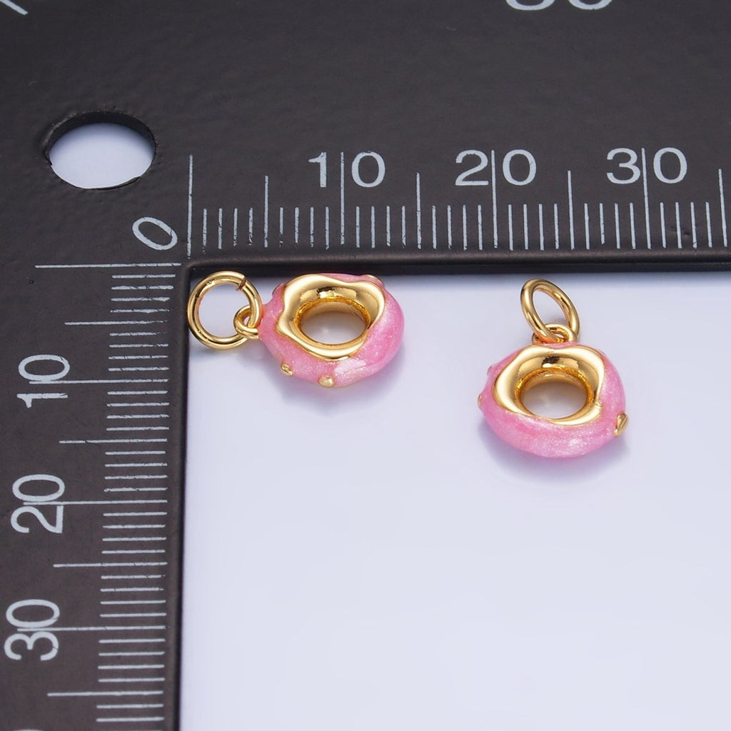 24K Gold plated Pink Enamel Circular Donut Charm | W118 - DLUXCA