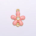 24K Gold plated Pink Enamel CZ Flower Connector | F767 - DLUXCA