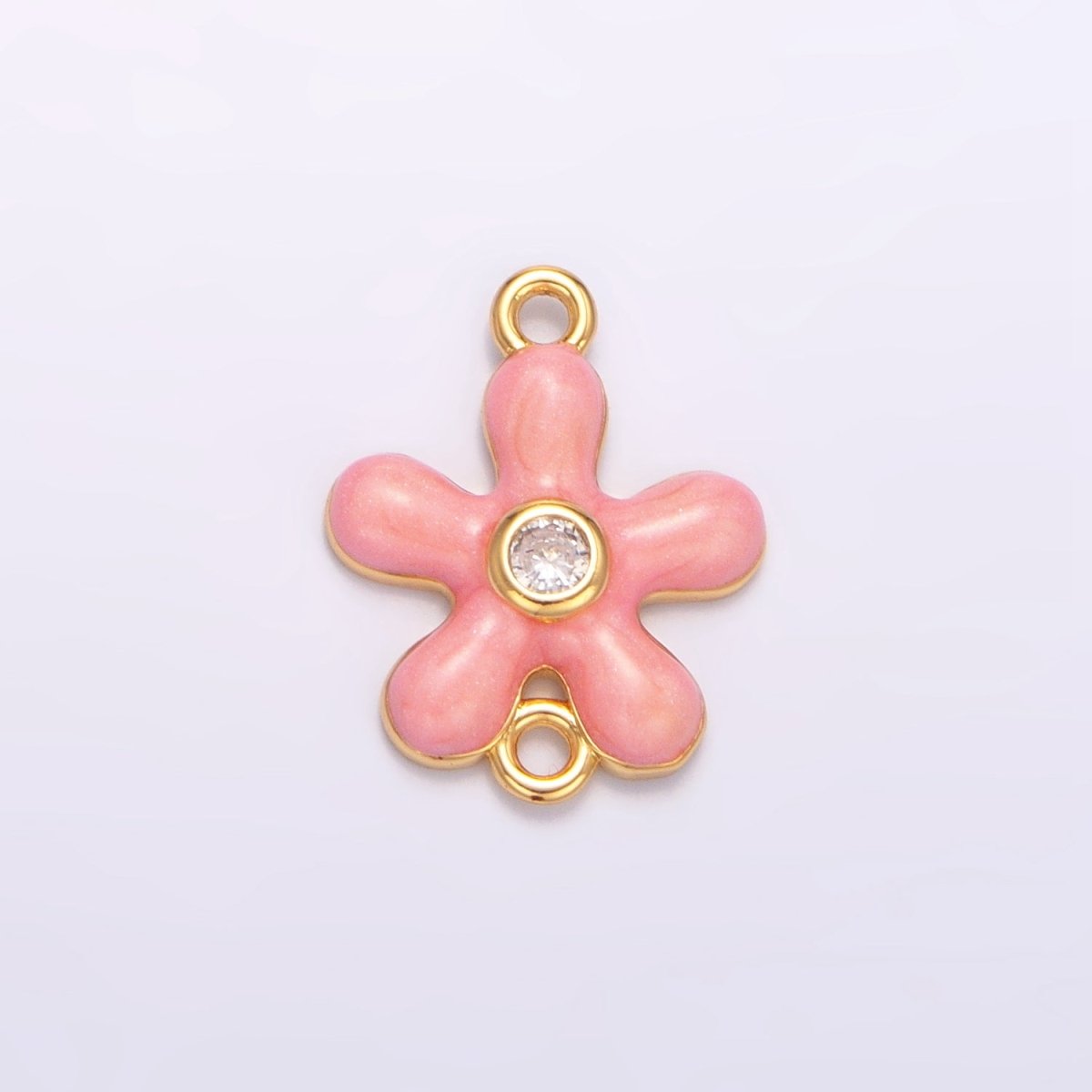 24K Gold plated Pink Enamel CZ Flower Connector | F767 - DLUXCA