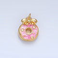 24K Gold plated Pink Enamel Donut Ribbon Bow Desert Charm | X836 - DLUXCA