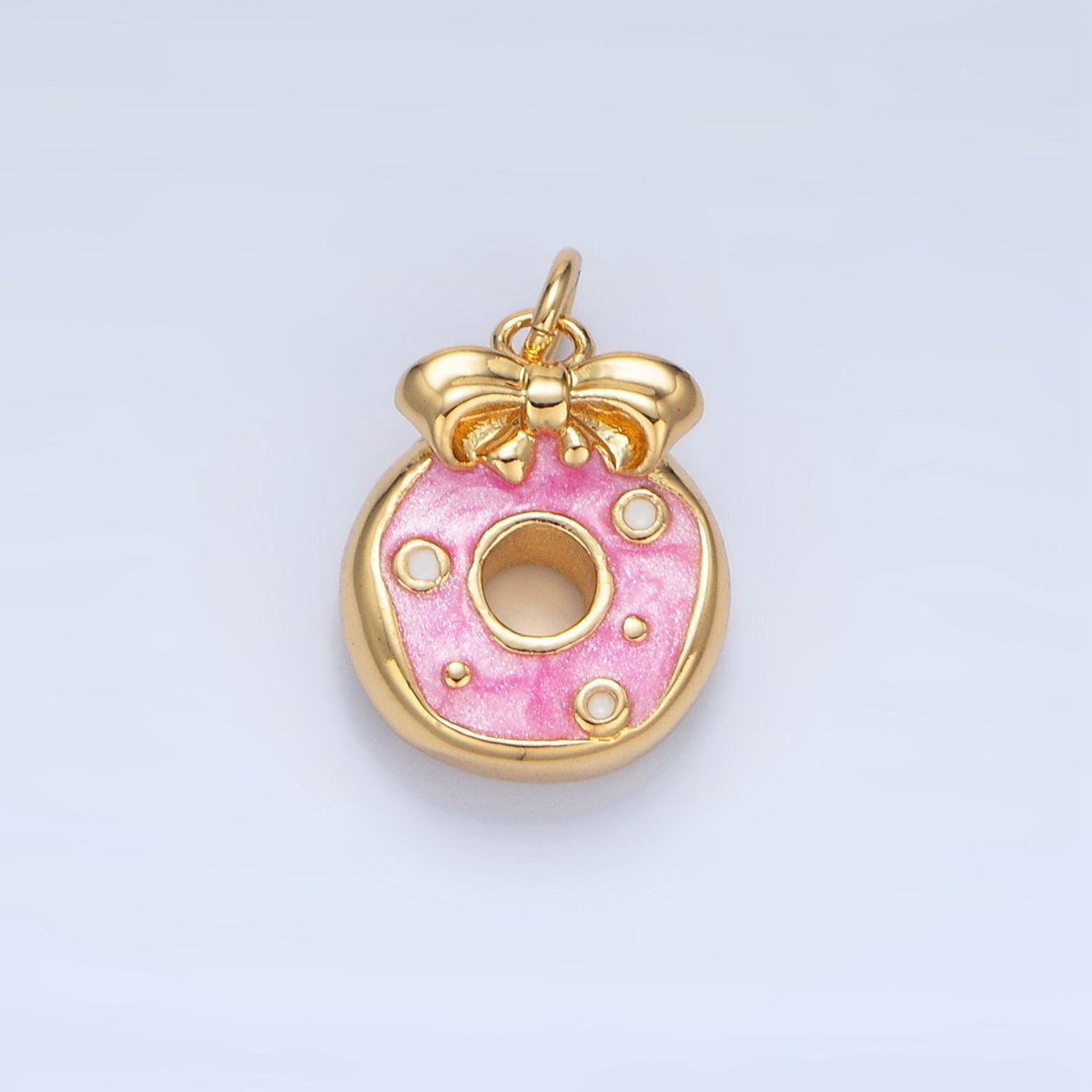 24K Gold plated Pink Enamel Donut Ribbon Bow Desert Charm | X836 - DLUXCA