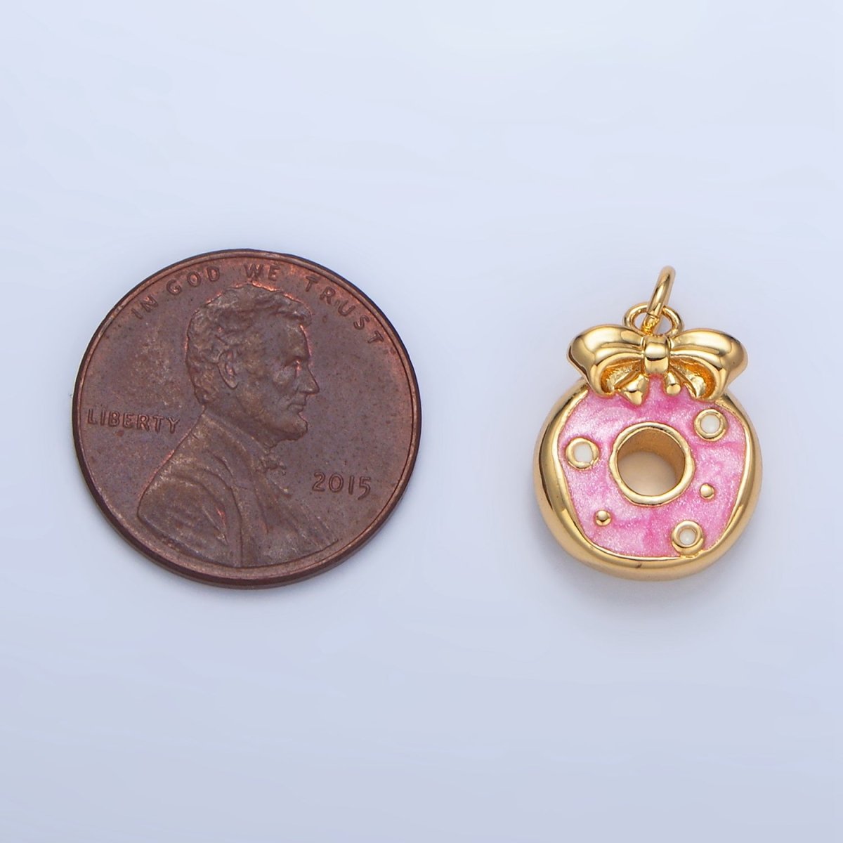 24K Gold plated Pink Enamel Donut Ribbon Bow Desert Charm | X836 - DLUXCA
