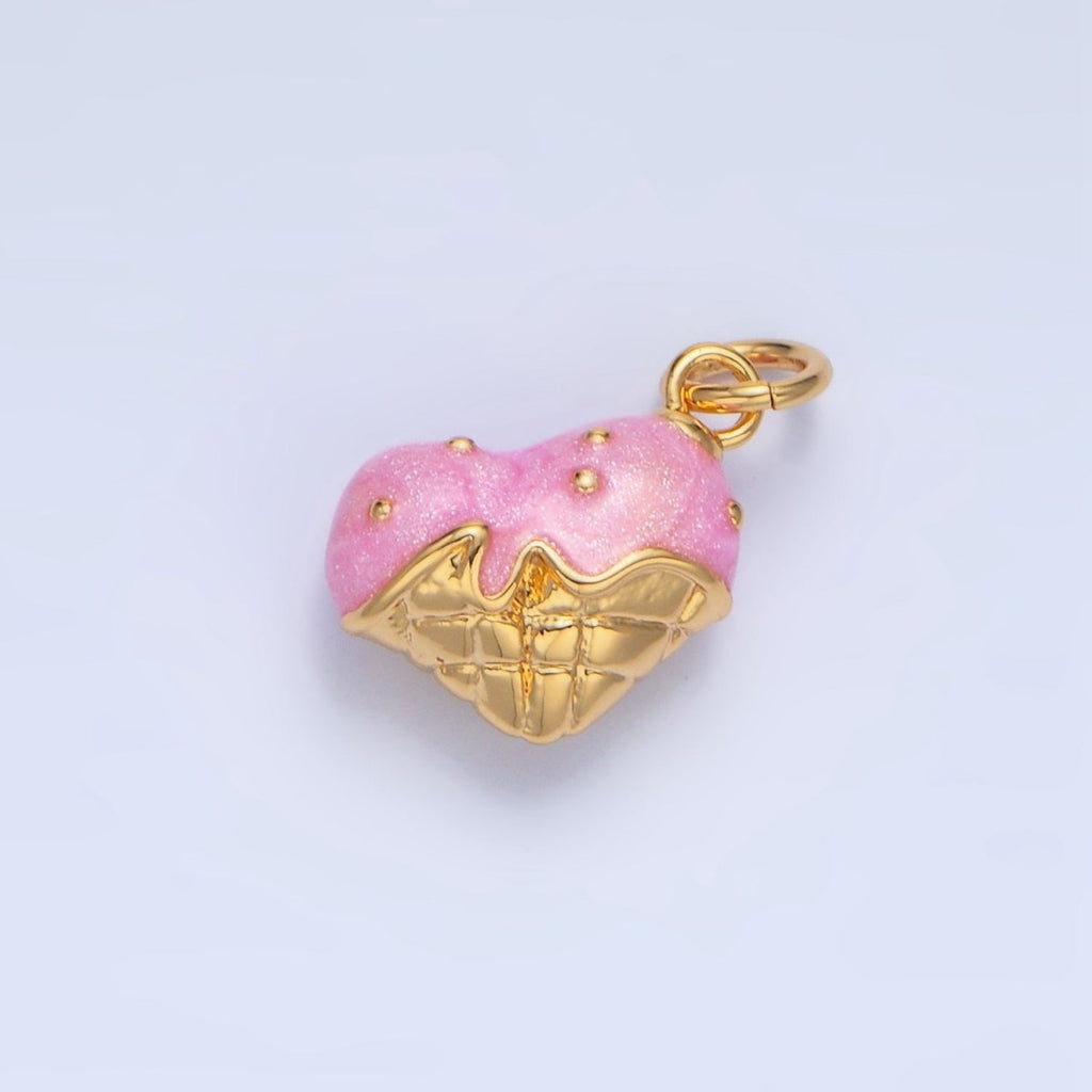 24K Gold plated Pink Enamel Double Ice Cream Cone Desert Charm | X835 - DLUXCA