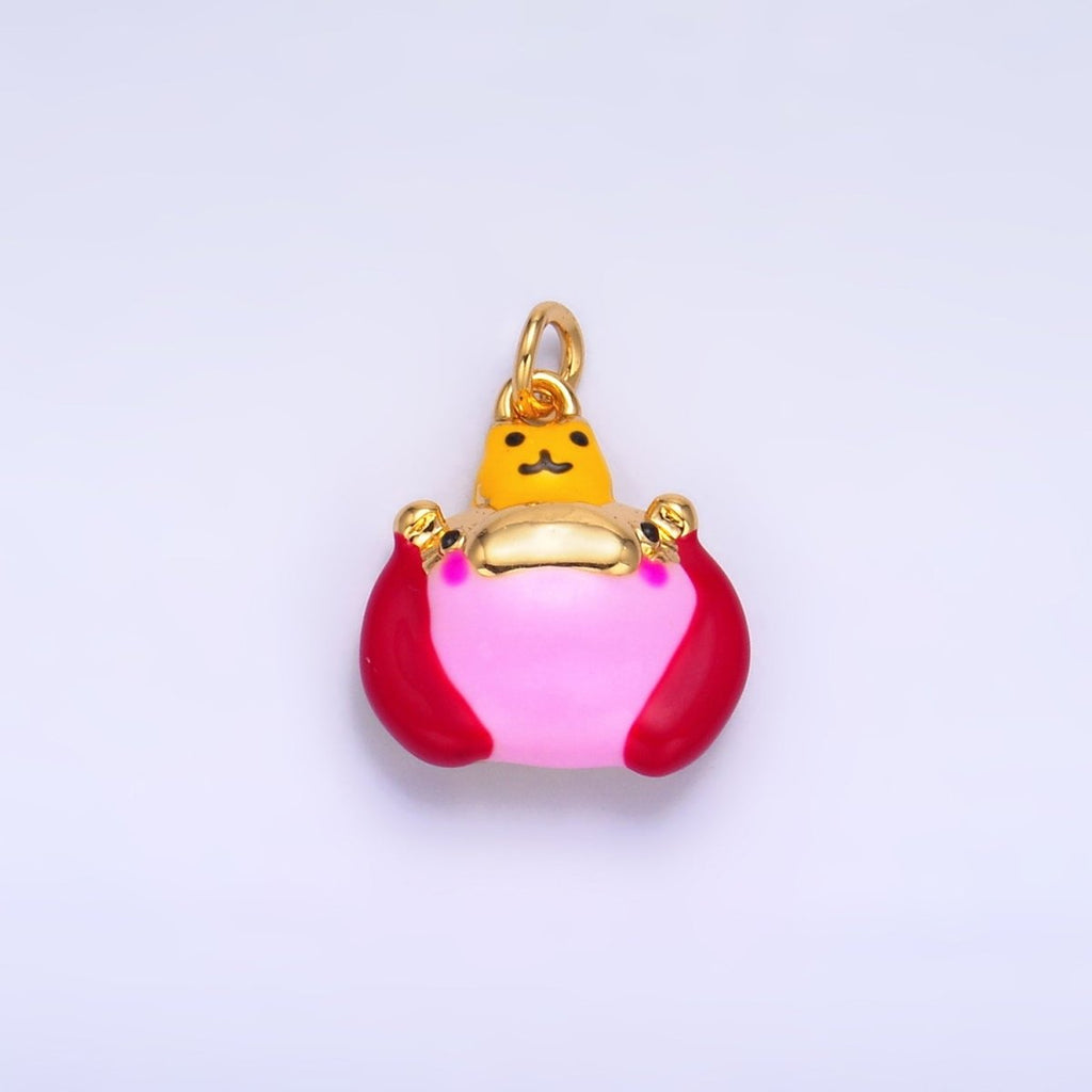 24K Gold plated Pink Enamel Hippopotamus Multidimensional 3D Animal Charm | W241 